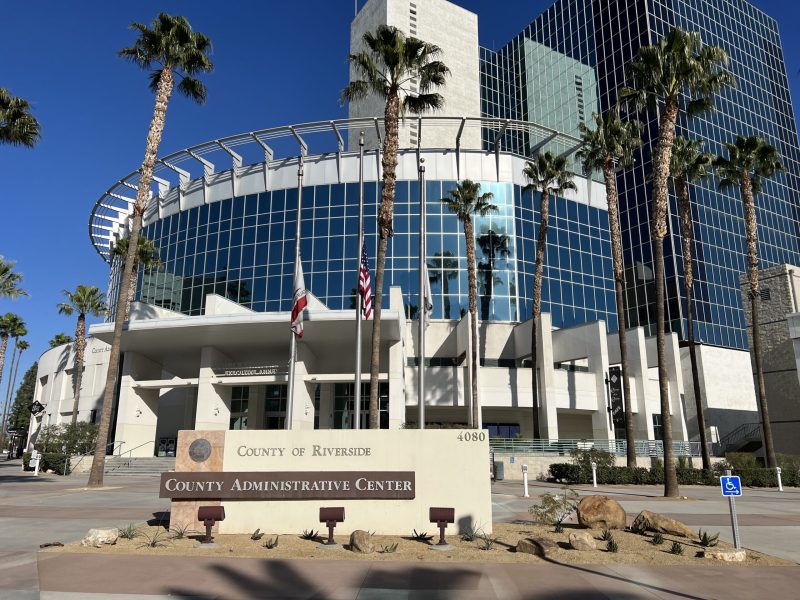A photo of the exterior of the Riverside County Administrative Building where the Riverside County Board of Supervisors meet.
