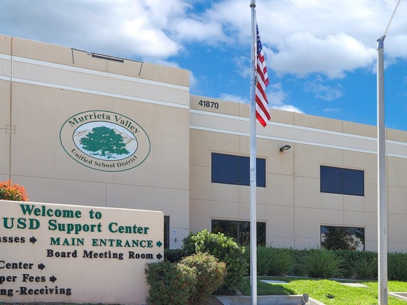 A photo of the exterior of the Murrieta Valley Unified School District Administration Office.