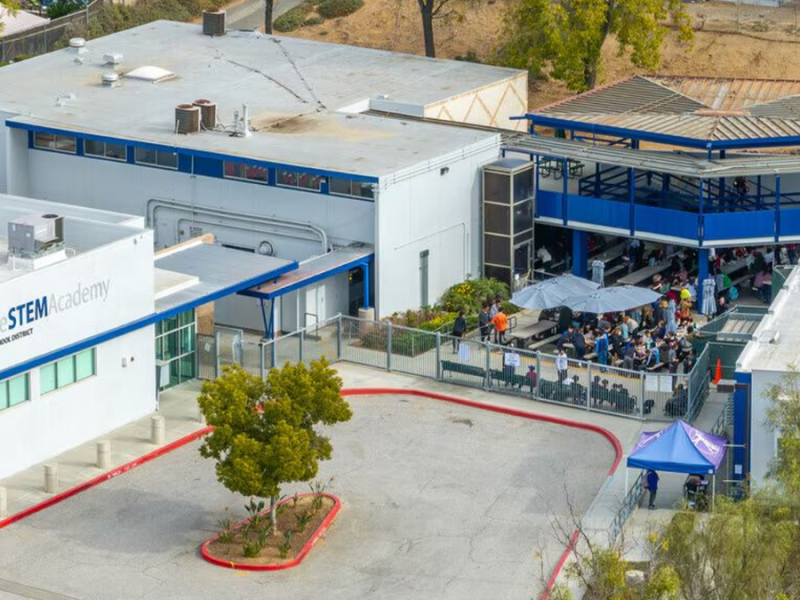 A rendering of the addition next to the existing Riverside STEM Academy building.