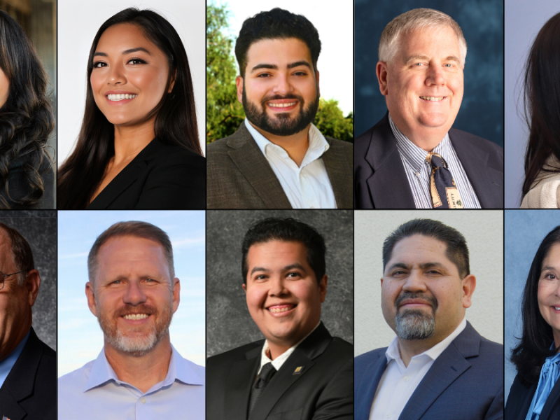 A collage of the photos of all 10 candidates vying for a seat on the Riverside City Council.