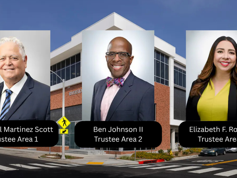 The RCOE building with portraits of the recently sworn in trustees.