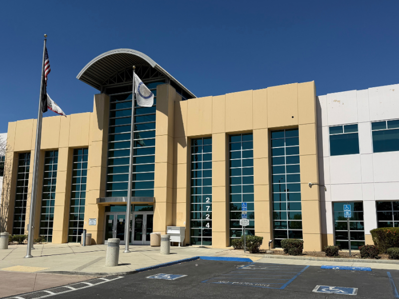 An exterior photo of the Riverside County Registrar of Voters' office.