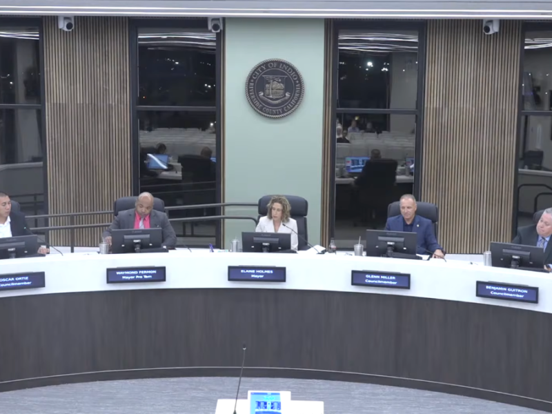 A photo of the Indio City Council at the dais.
