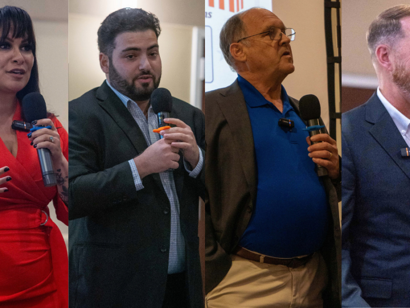 Photos of the four candidates at the forum