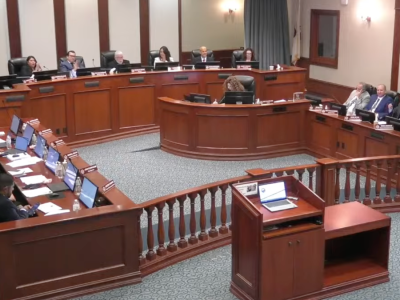 A screenshot from the livestream of the Perris City Council meeting showing the full dais.