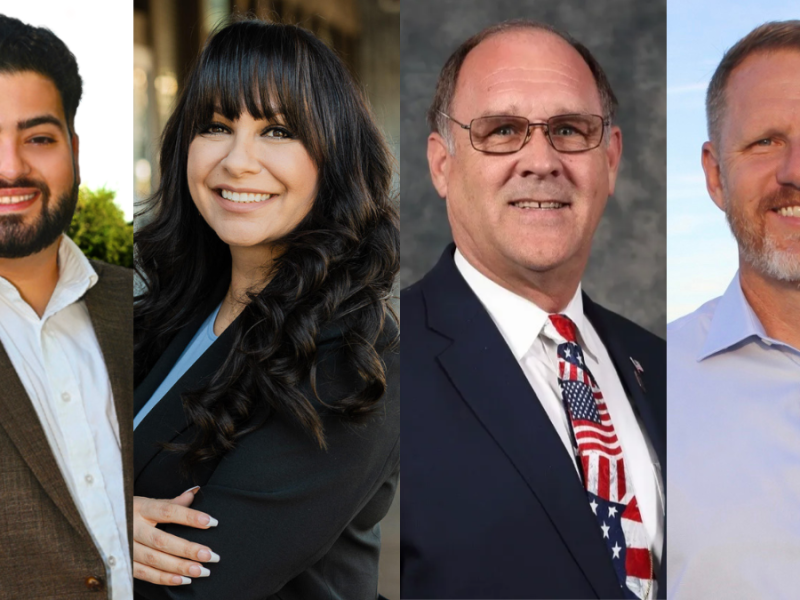 Headshots of Riverside City Council Candidates Aram Ayra, Gracie Torres, incumbent Chuck Conder and Rich Vandenberg.