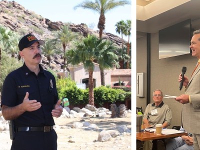 Photos of Retiring Fire Chief Paul Alvarado and City Manager Scott Stiles